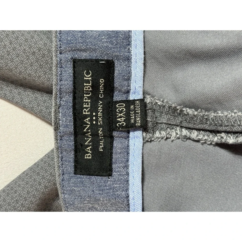 Banana Republic Men's Skinny Fit Stretch Chino Pants Gray 34W Flat Front